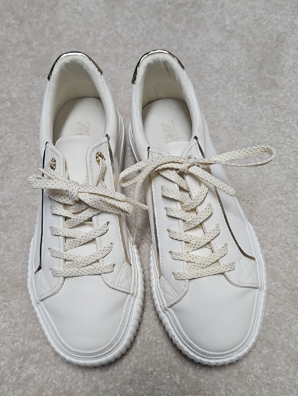 Zara White Sneakers with Gold Details